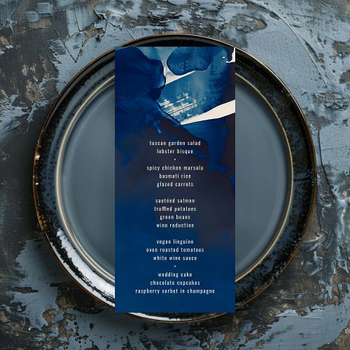 Abstract Unique Navy Blue Ink Painting Wedding Menu