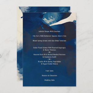 Abstract Unique Navy Blue Ink Painting Wedding Menu
