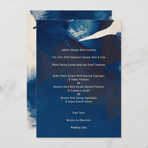 Abstract Unique Navy Blue Ink Painting Wedding Menu