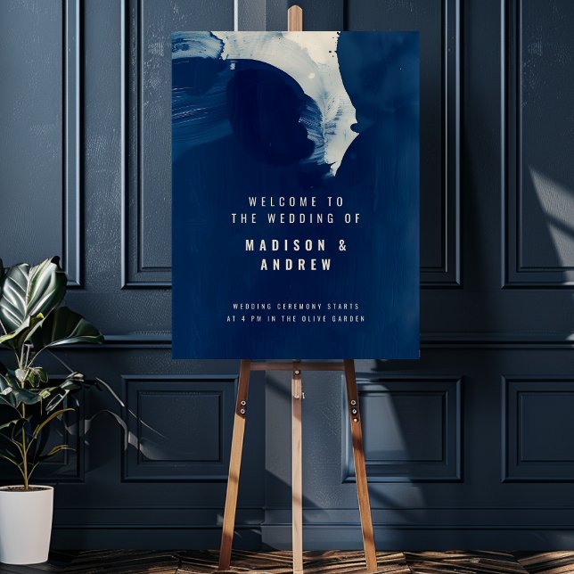 Abstract Unique Navy Blue Painting Wedding Welcome Foam Board (Creator Uploaded)