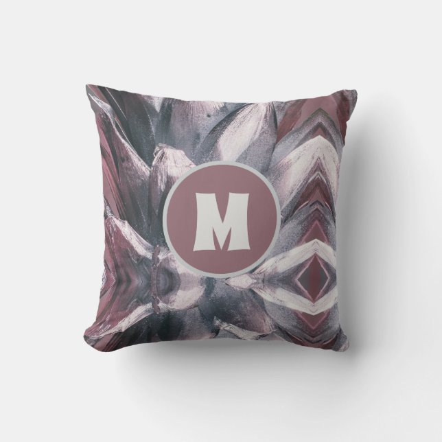 Abstract Unique Silver Pineapple Spikes Monogram Throw Pillow (Front)