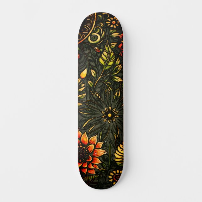 Abstract Urban Art Inspired Grunge Sunflower Skateboard (Front)