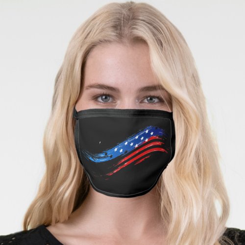 Abstract USA American Flag Red White Blue Black Face Mask