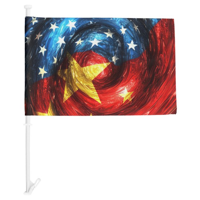 Abstract USA-China Fusion Art Collection Car Flag ("A swirling symbol of unity and motion")