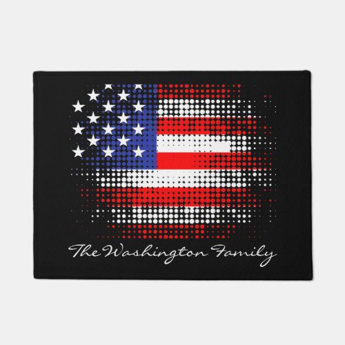 Abstract USA Dot Pattern Flag with Family Name Doormat
