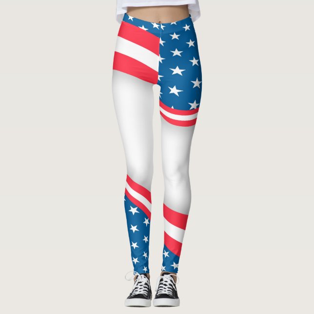 Abstract USA flag red white and blue Leggings (Front)