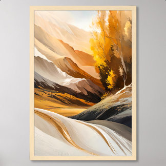 Abstract Valley Painting in Gold Majestic Mountain Poster