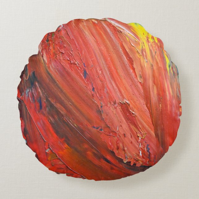 Abstract Vertical Gesture in Red Round Pillow (Front)