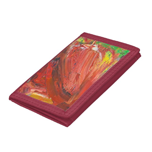 Abstract Vertical Gesture in Red Trifold Wallet (Bottom)