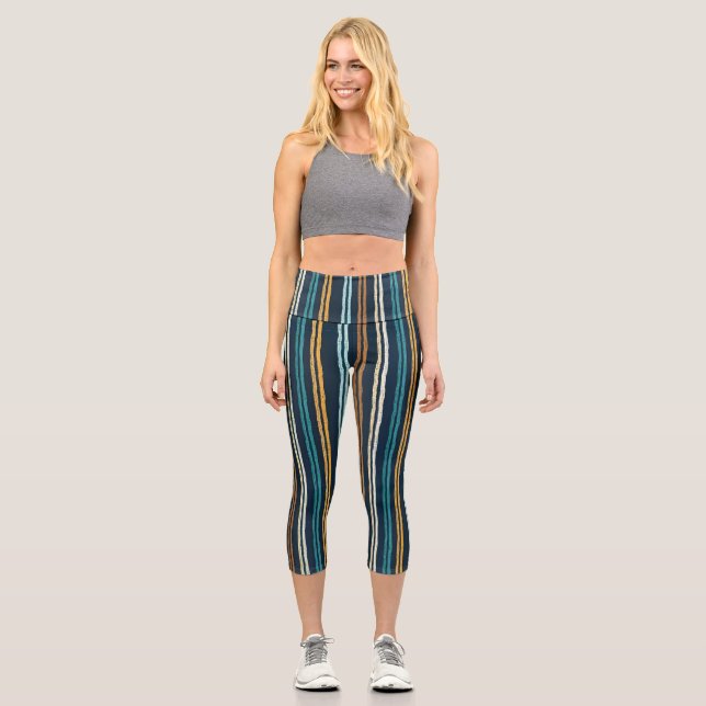 Abstract Vertical Lines pattern Capri Leggings (Front)
