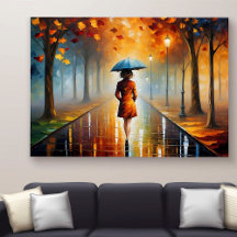 Abstract Vibrant Autumn Fall Leaves Rainy Street