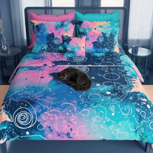 Abstract Vibrant Blue Space Nebula Illustration Duvet Cover