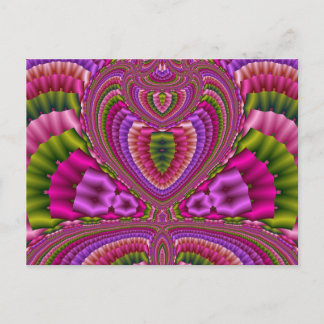 Abstract vibrant colorful fractal hearts postcard