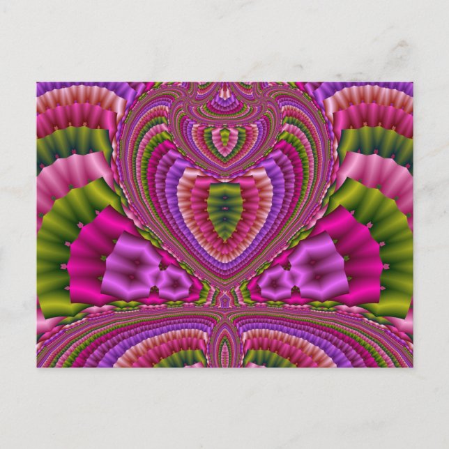 Abstract vibrant colorful fractal hearts postcard (Front)