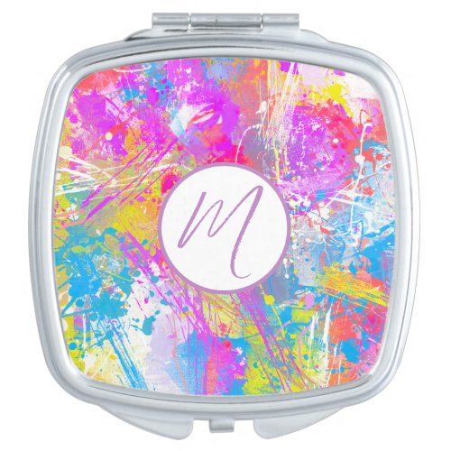 Abstract Vibrant Colorful Paint Strokes Compact Mirror
