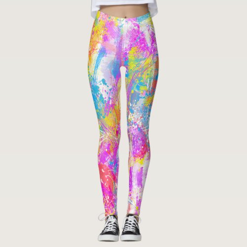 Abstract Vibrant Colorful Paint Strokes Leggings