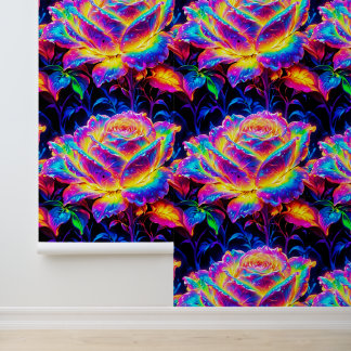 Abstract Vibrant Colorful Roses Seamless Pattern Wallpaper