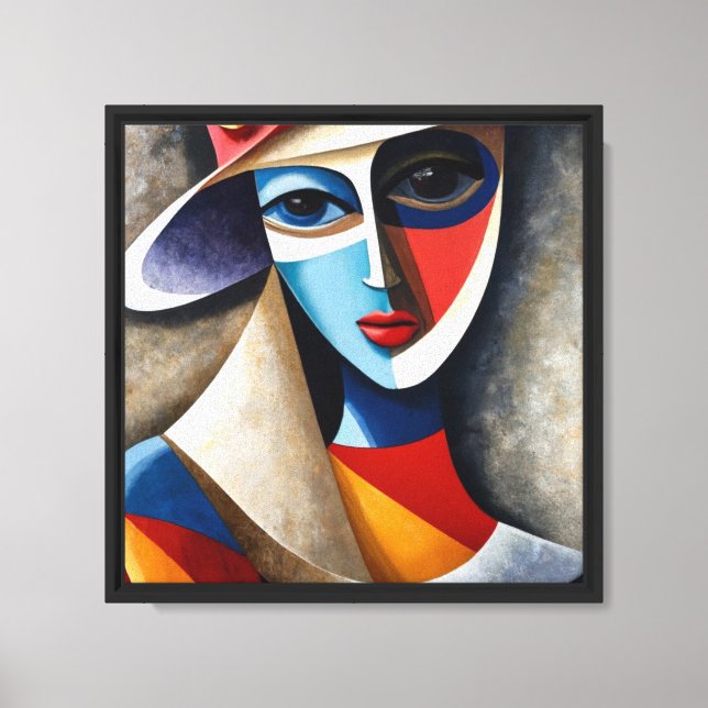 Abstract vibrant colors  cubic women face art canvas print (Front)