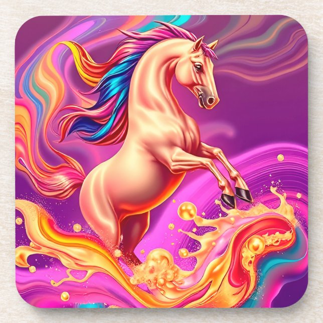 Abstract Vibrant Horse Illustration Beverage Coaster (Front)