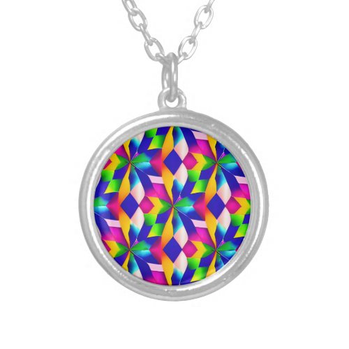 Abstract vibrant joyful pattern silver plated necklace
