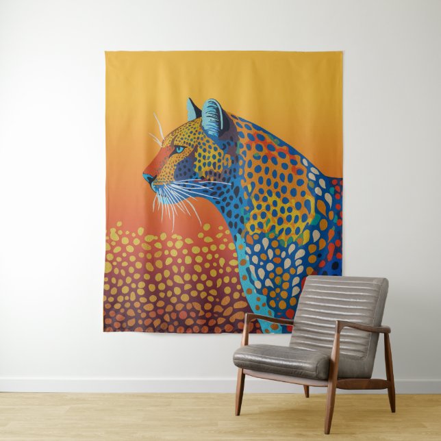 Abstract Vibrant Leopard Art Tapestry (In Situ)