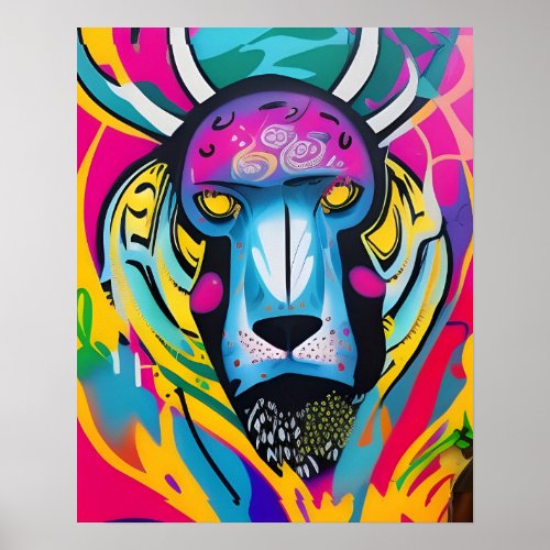 Abstract Vibrant Lion Wall Art