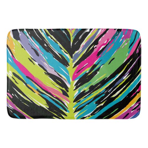 Abstract Vibrant Multicolor Tropical Leaf Bath Mat