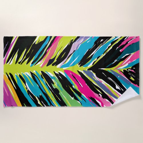 Abstract Vibrant Multicolor Tropical Leaf Beach Towel