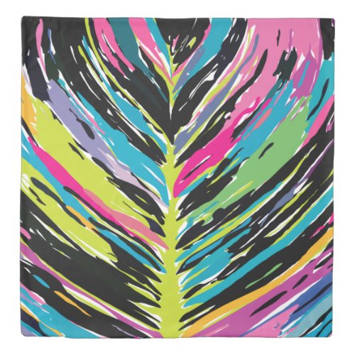 Abstract Vibrant Multicolor Tropical Leaf Duvet Cover