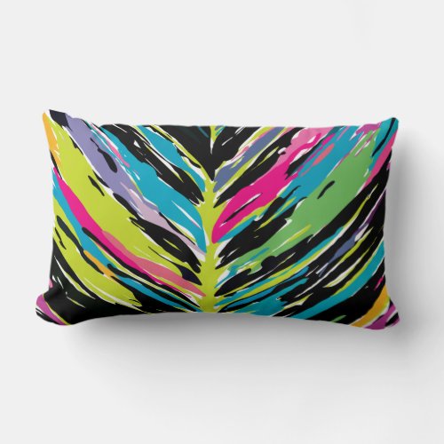 Abstract Vibrant Multicolor Tropical Leaf Lumbar Pillow