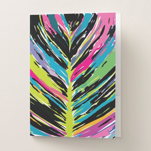 Abstract Vibrant Multicolor Tropical Leaf Pocket Folder