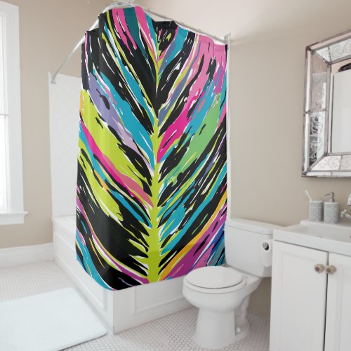 Abstract Vibrant Multicolor Tropical Leaf Shower Curtain