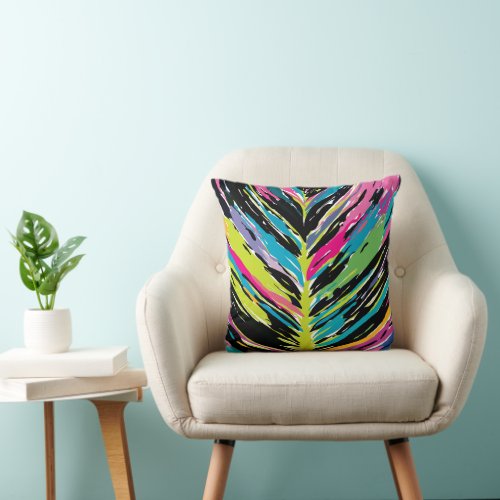 Abstract Vibrant Multicolor Tropical Leaf Throw Pillow