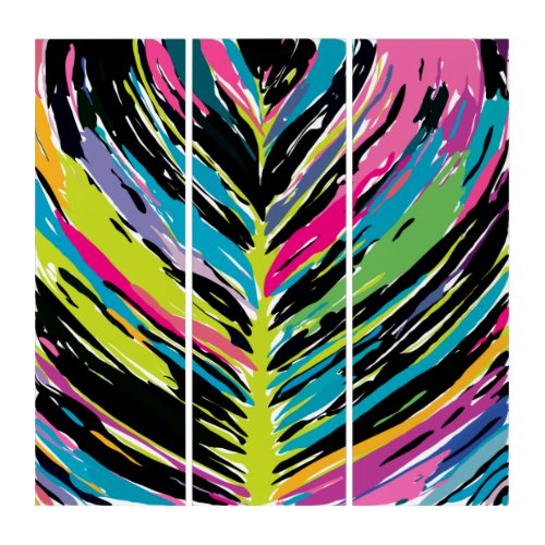 Abstract Vibrant Multicolor Tropical Leaf Triptych