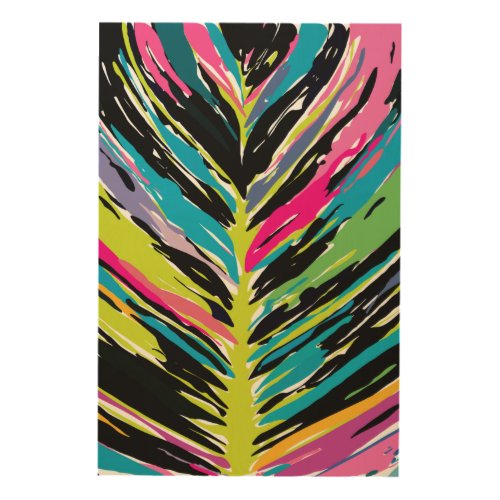 Abstract Vibrant Multicolor Tropical Leaf Wood Wall Art