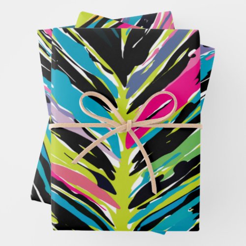 Abstract Vibrant Multicolor Tropical Leaf Wrapping Paper Sheets