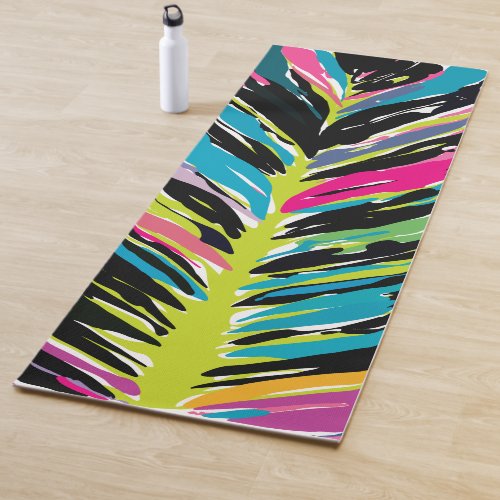 Abstract Vibrant Multicolor Tropical Leaf Yoga Mat