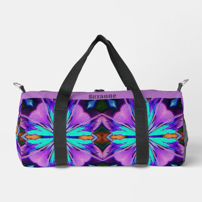 Abstract Vibrant Purple Turquoise Personalized Duffle Bag (Front)