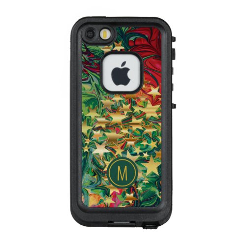 Abstract Vibrant Red Green Gold Stars Monogram LifeProof FRĒ iPhone SE55s Case