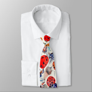 Abstract Vibrant Red Ladybugs Painted Pattern Neck Tie