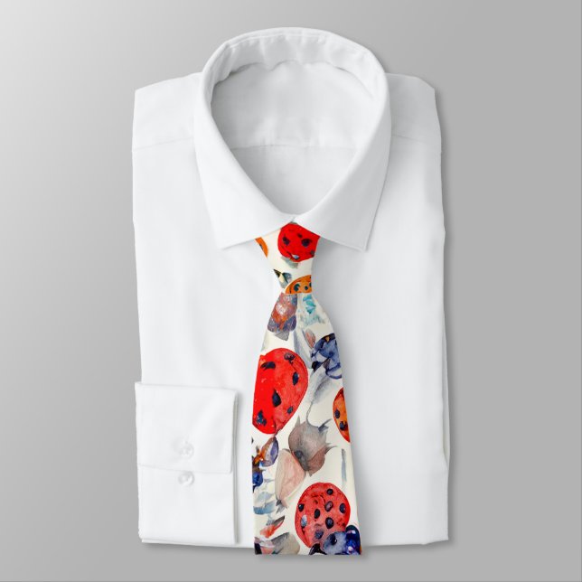 Abstract Vibrant Red Ladybugs Painted Pattern Neck Tie (Tied)