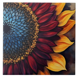 Abstract Vibrant Sunflower and Sunflower Seeds  Ceramic Tile
