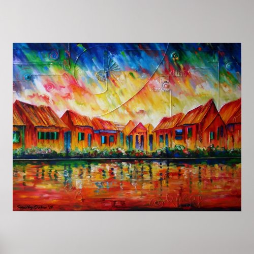 Abstract Village Cityscape XX Poster