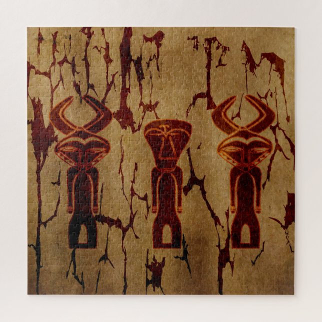 Abstract vintage African tribal drawing face art Jigsaw Puzzle (Vertical)