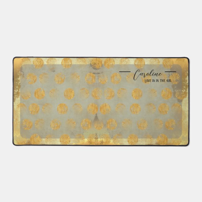 Abstract Vintage Gold Geometric Pattern Name Desk Mat (Front)