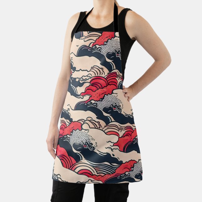 Abstract Vintage Ocean Waves Japanese Style Art | Apron (Insitu)