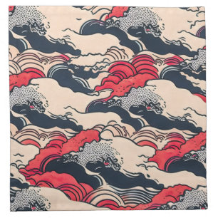 Abstract Vintage Ocean Waves Japanese Style Art Cloth Napkin