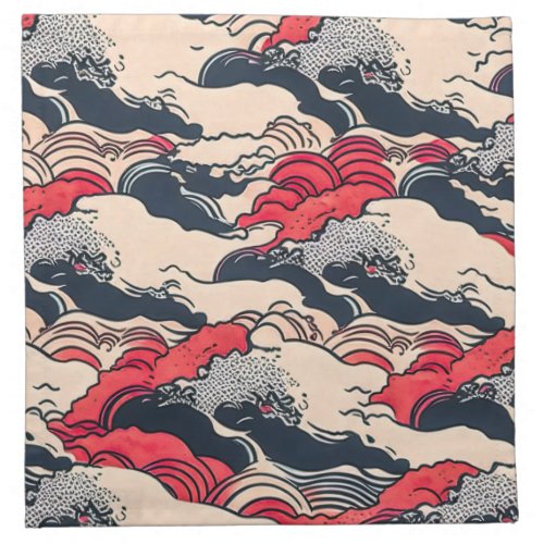 Abstract Vintage Ocean Waves Japanese Style Art  Cloth Napkin