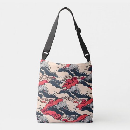 Abstract Vintage Ocean Waves Japanese Style Art  Crossbody Bag