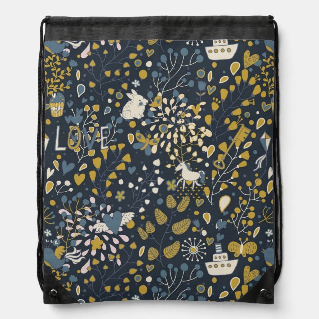 Abstract vintage pattern drawstring bag (Front)